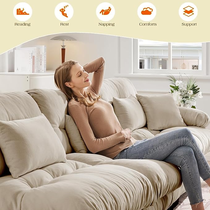 Modular Sectional Sofa 133.8 Oversized 3 Seater Sofa with 5 Pillows Deep Seat Long Sofa Chenille Comfy Soft Cloud Couch for Living Room (Light Coffee 3 Seat)