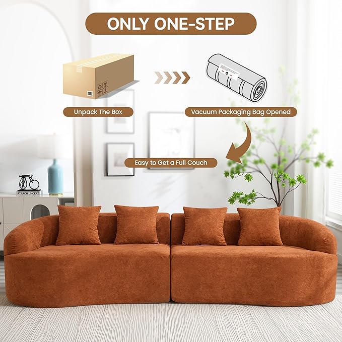 110 Boneless 4 Seater Sofa Couch Modern Oversized Curved Cloud Sofa Chenille 4-Seater Deep Seat Sectional Couches for Living Room No Assembly Orange