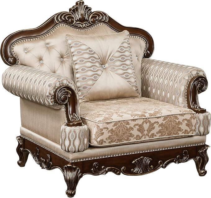 Lexicon Traditional Sofa Chair for Living Room Accent Chair with Tufting Queen Legs in Cherry Finish with Gold Tipping Upholstered Armchair Comfy Chair for Bedroom/Office/Waiting Room Brown