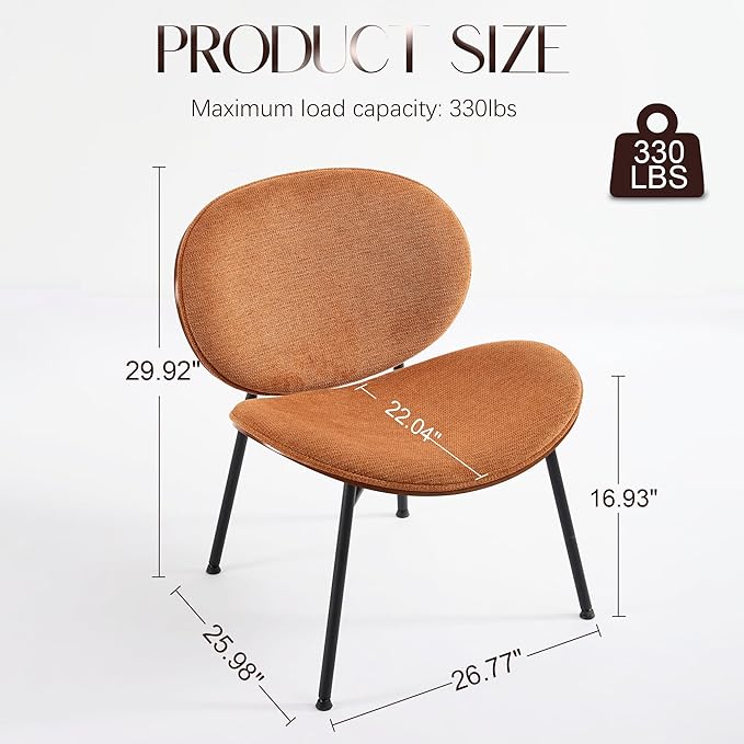 Mid-Century Modern Accent Chair Fabric Upholstered Lounge Chair Curved Back Side Chair for Living Room Bedroom Reading Nook Office (Orange + Fabric Set of 2)