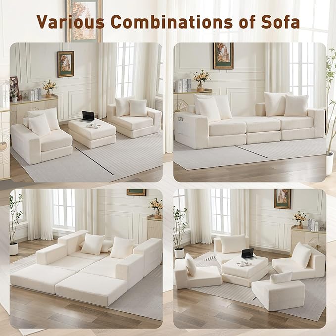 80'' Modular Sectional Couch with L-Shape Chaise Modern Boneless Loveseat Cloud Couch for Living Room Sofa Bed with Deep Seat No Assembly Sleeper Sofa for Living room Apartment and Bedroom