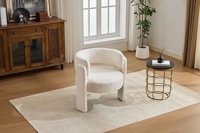 GDFStudio 30 Modern Accent Chair Upgrade Leisure Boucle Upholstered Armchair with Curved Arms and Waist Pillow Comfy Single Sofa Chair for Living Room Bedroom Office Apartment Ancient White