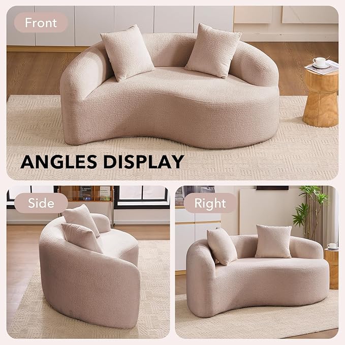 67 Modular Sectional Loveseat Sofa Chenille Upholstered Cloud Couch with S-Shaped Cushion Boneless Couch Sleeper Deep Seat Sofa with Throw Pillows for Living Room (Beige) | Chenille Comfortable
