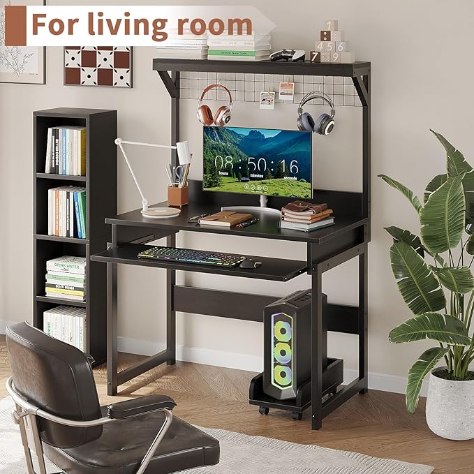 ALISENED 31.5 Small Computer Desk with Hutch Office Desk Study Table Writing Desk Workstation PC Table for Home Office Space Saving Design