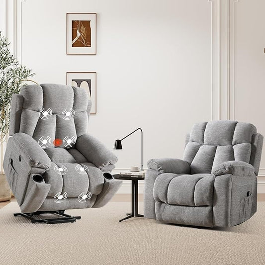 2 Power Lift Recliners with Massage and Heat for Elderly Electric Lifting Recliner Chair with Cup Holders &amp USB Port Oversized Single Reclining Sofa Set of 2 with Side Pocket Light Grey