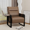 Upholstered Living Room Chair Armchair Mid Century Faux Leather Metal Accent Chair Reception Couch Office Guest Chair Slipper Club Lounge Single Sofa with Sidetable for Bedroom-Brown