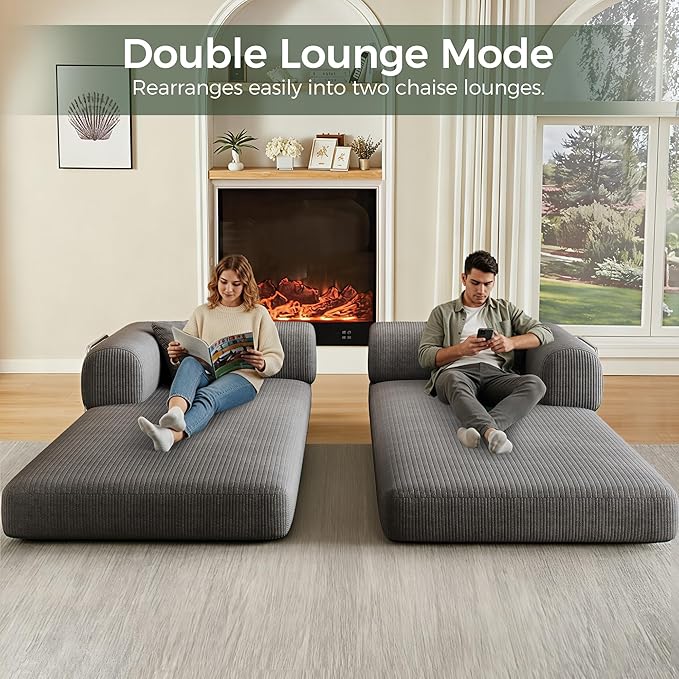 78.5'' Convertible Folding Sofa Bed – 4-in-1 Modular Floor Couch Corduroy Small Cloud Couch Compressed Foldable Sleeper Sofa King Size Futon for Bedroom Guest Room (Grey (Dark))