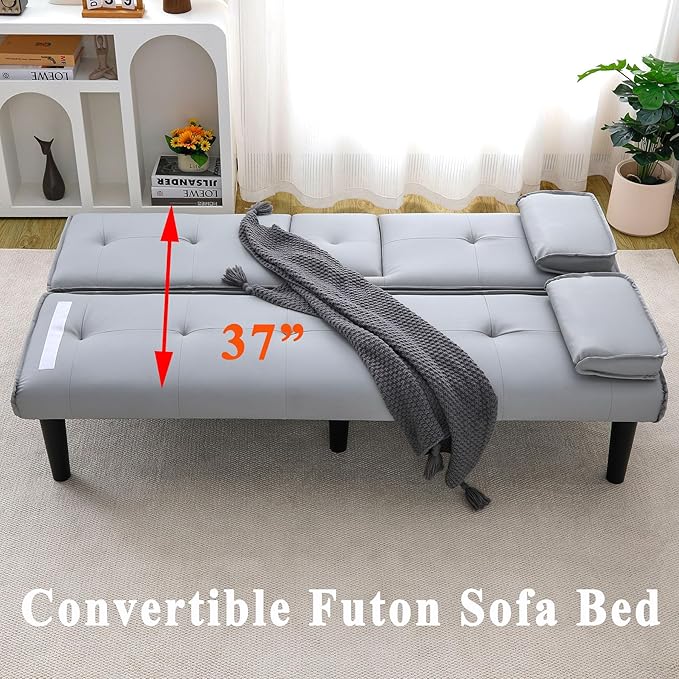 Light Gray Futon Sofa Bed - 67 Convertible Sleeper Loveseat Couch with Adjustable Backrest 2 Seater Small Futon Couch with Removable Armrests for Living Room Bedroom Dorm Apartment (Light Gray)