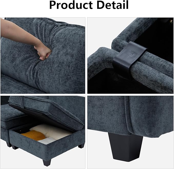ORRD Oversize Modular Sectional Sofa Set Convertible U Shaped Couch with Storage 6 Seater Sofa Modular with Ottomans and Reversible Chaise for Living Room Office (Blue Grey)