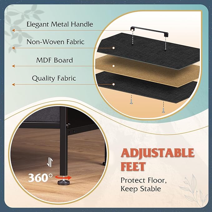 WLIVE Black TV Stand for 60 65 70 inch TV Large Entertainment Center with 6 Fabric Drawer TV Media Console Table with Wood Top Adjustable Feet for Living Room Hallway