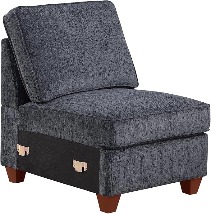 L-Shaped Sectional Couch for Living Room with Movable Ottoman&amp6 Throw Pillows7 Seat Chenille Upholstered Sofa W/2 Cup HolderUSB Port&ampHidden Storage BoxDIY CombinationApartmentDark Gray12
