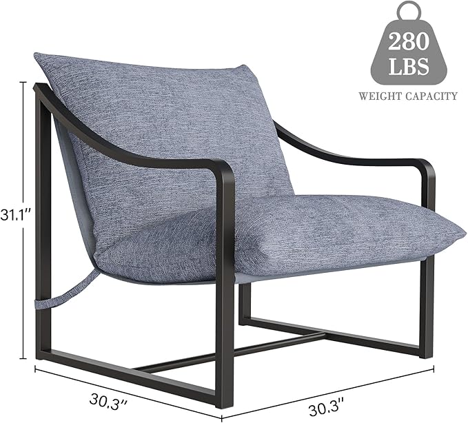Sling Accent Chair Modern Comfy Chair with Soft Cushion Metal Frame Armchair with Foam Cushion Aidan Accent Chairs for Bedroom Living Room Easy Assembly