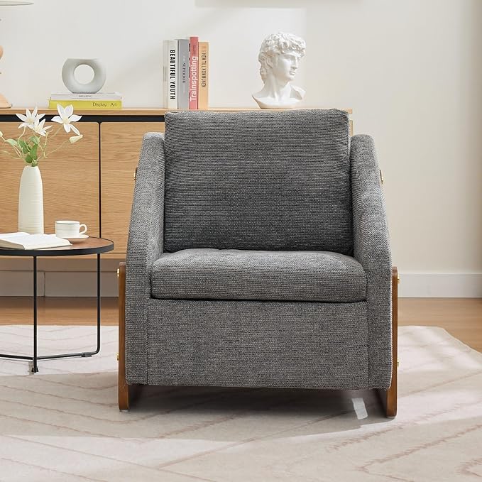 Chenille Accent ChairSingle Sofa Chair with Tilted ArmrestCozy Reading Chair for BedroomLiving Room Chair with Cushioned Backrest and Seat Holds up to 250lbs (Gray)