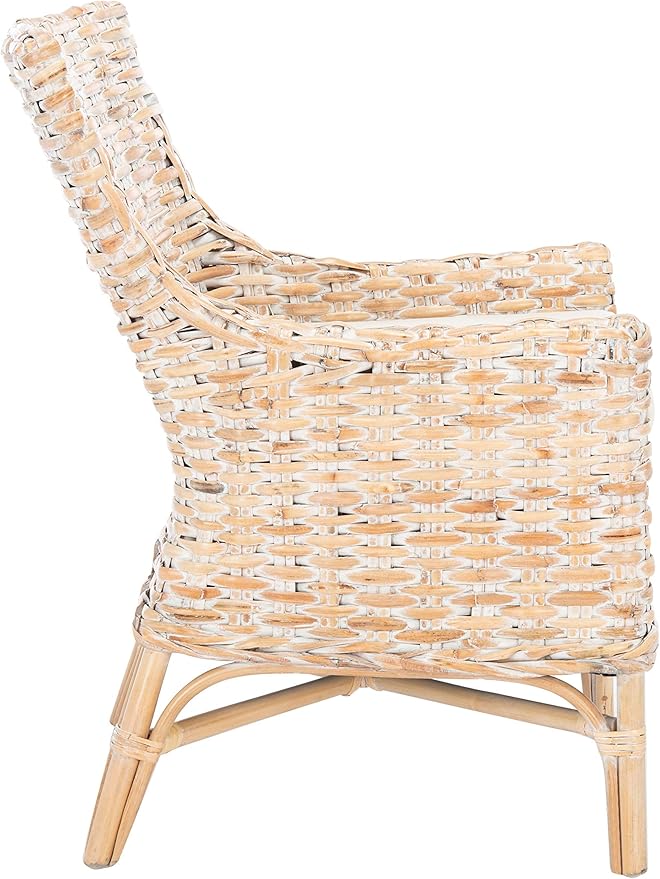 Safavieh Home Collection Cristen Rattan Cushion Accent Chair Natural White Wash/White (ACH6513A)