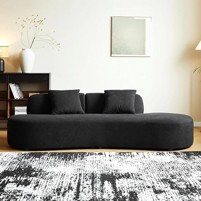 90 Curved Sofa with Throw Pillows 4 Seater Luxury Velvet Couch with Half Moon Design and High-Density Foam Ideal for Modern Living Room Office &amp Apartment Black