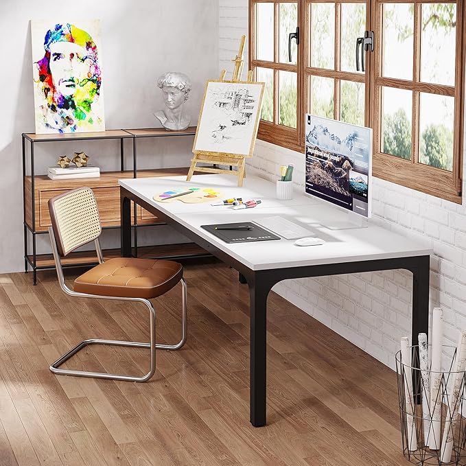 Tribesigns 2-Person Home Office Desk 78.7 Extra Long Computer Desk Double Workstation for Home Office Work Desk for Two People (White + Black)