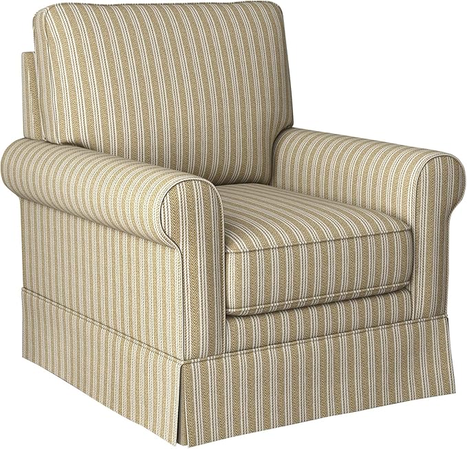 INZOY Swivel Accent Chair Linen Mid Century Modern Chair Comfy Swivel Barrel Reading Chair Upholstered Square Chair for Living Room Bedroom Small Spaces Fully Assembled Brown Stripe