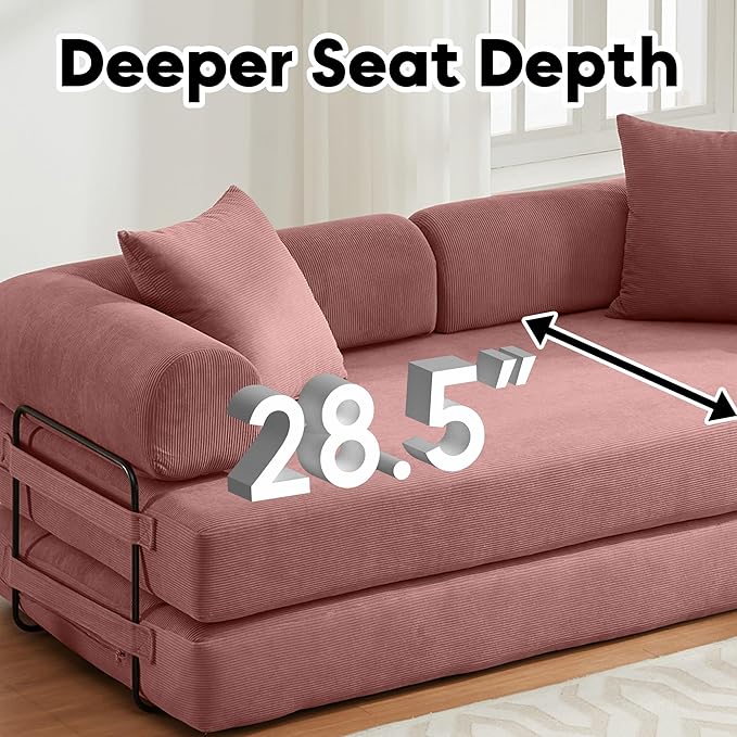 78.5 Inch Convertible Sleeper Sofa Bed 5 in-1 Boneless Floor Couch Bed with Fixed-Shape Frame Modular Futon Couch for Living Room Apartments RV Studio Bedroom Small Spaces Pink