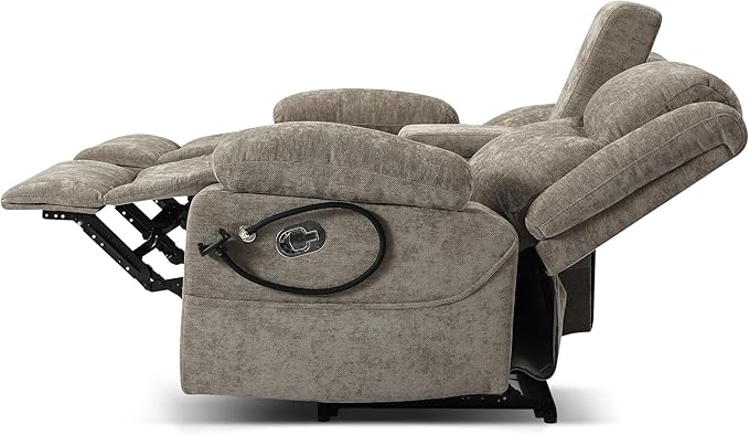 Chenille Fabric Manual Recliner Loveseat Sofa with Hidden Drawer Flip Console USB/Type-C Ports Phone Holder &amp Cup Holders Space-Saving Wall Hugger Couch for Small Spaces Apartments RVs Brow