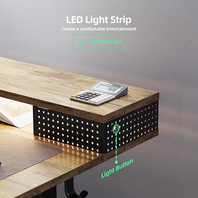 Claiks Electric Standing Desk with Shelf 55 Inch Height Adjustable Standing Desk with LED Lights &amp Monitor Stand Black Frame/Rustic Brown Top