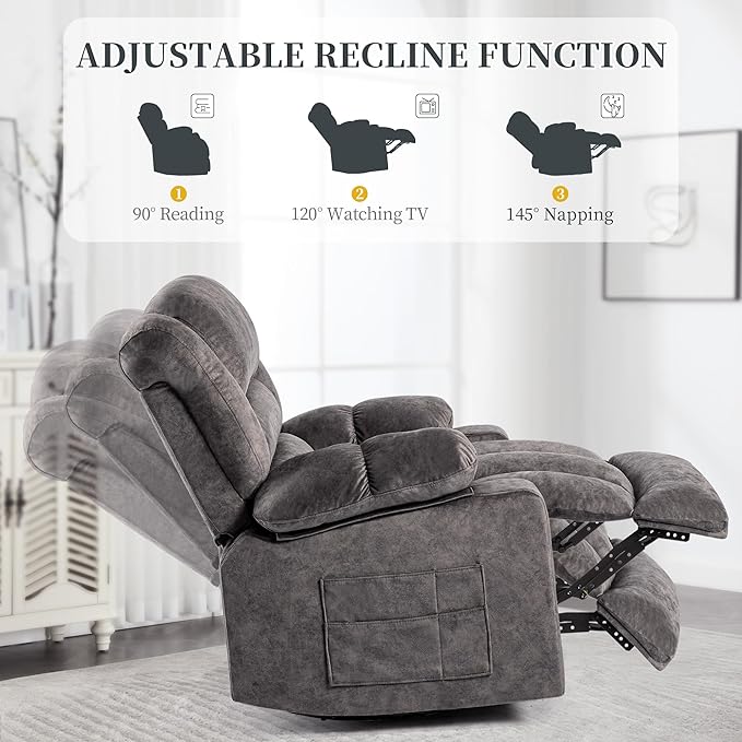 Recliner Chair Rocker Modern Ergonomic Lounge 360 Degree Swivel Single Sofa Seat Living Room Lounge Recliners (360 Swivel Dark Gray A - Flannel)