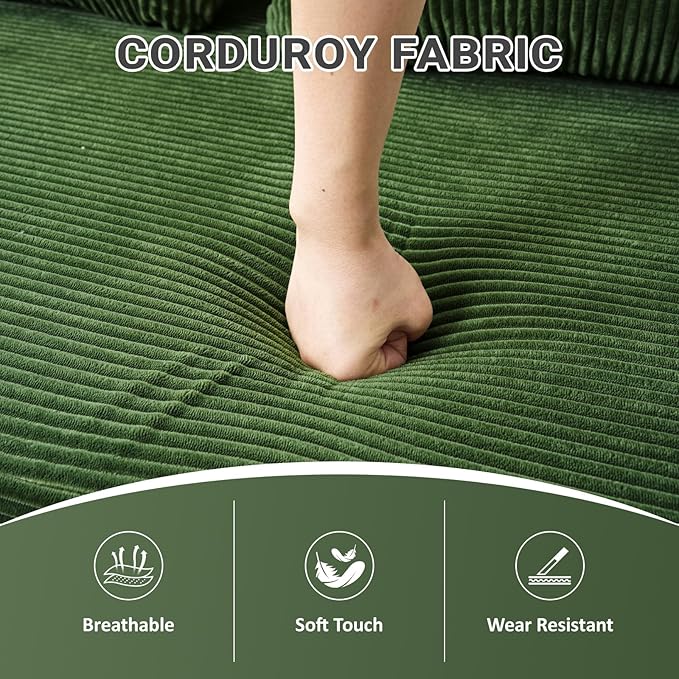 79 Convertible Sofa Bed 5-in-1Boneless Couch for Living Room with 2 Pillows Corduroy Folding Sleeper Sofa Bed Boneless Cloud Loveseat Futon Sofa Bed for Living Room Bedroom Lounge Green
