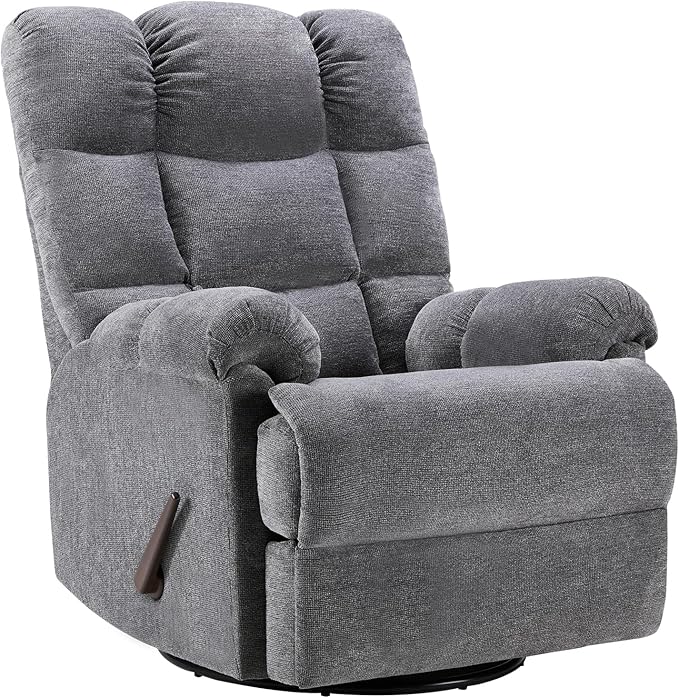CANMOV Swivel Rocker Recliner for Adults Glider Rocking Reclining Chair for Nursery Manual Recliner Chair with Overstuffed Back and Arms for Living Room Bedroom Nursery Grey