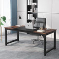 70.8 inch Executive Desk Rustic Office Computer Desk with Thick Metal Frame Vintage Workstation Writing Table Business Furniture for Office Study (Brown+Black)