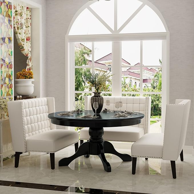 Andeworld Modern Loveseat Settee Bench Sofa Couch Upholstered Banquette Dining Bench with Back for Dining Living Room Hallway or Entryway SeatingWhite