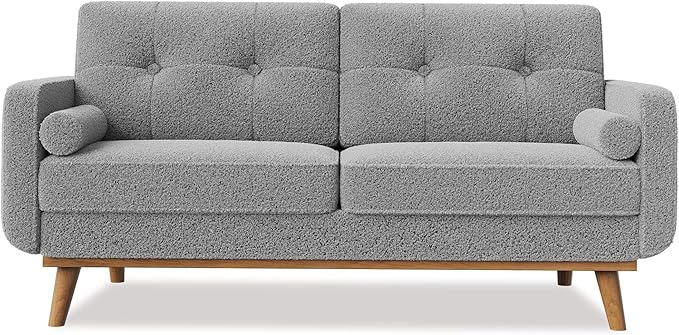 GarveeHome 65 in Loveseat Sofa Mid Century Modern Couch Comfy Love Seat Couches for Living Room 2 Seater Deep Seat Couch Teddy Fleece Boucle Upholstered Couches for Bedroom Office Small Space Grey
