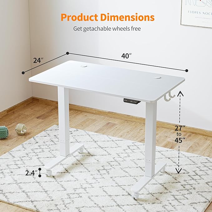 BANTI 40'' Electric Standing DeskAdjustable Height Stand Up DeskSit Stand Home Office Desk White Top