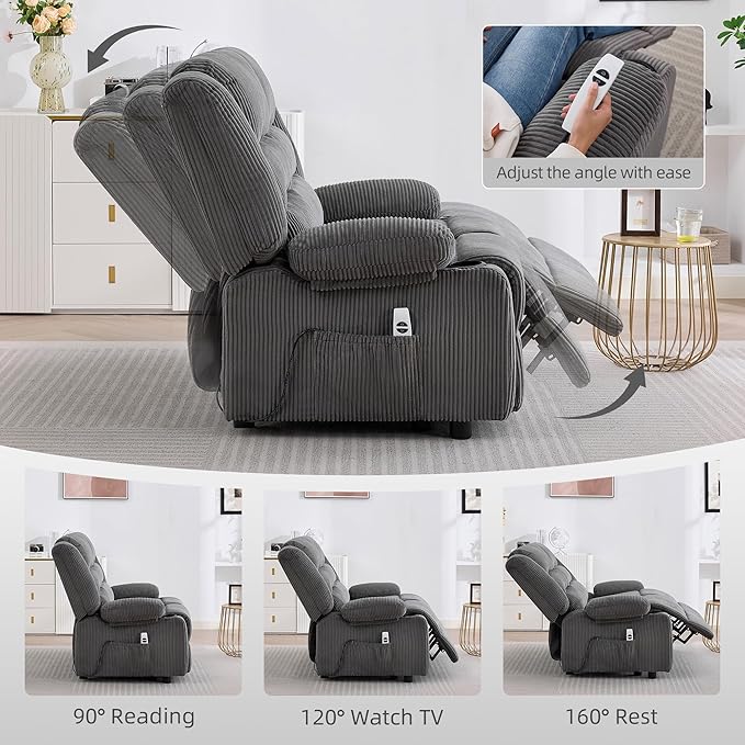 52Inch Power Loveseat ReclinerElectric Reclining Loveseat SofaAdjustable Love seat Recliner Sofa for Living RoomBedroom with Charging Ports(Striped Gray loveseat)