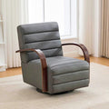 KEIKI 360° Swivel Armchair 30.3 W Upholstered Accent Chair with Solid Wood Arms Comfy PU Lounge Single Sofa Chair for Living Room Bedroom Reading Nook Gray