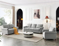 82'' Linen Fabric CouchLiving Room Furniture Sofa Set Rivet Decoration Sectional Sofa Set for Living Room Apply to Office and Home(3 Seater Sofas+Loveseat+Chair) Grey