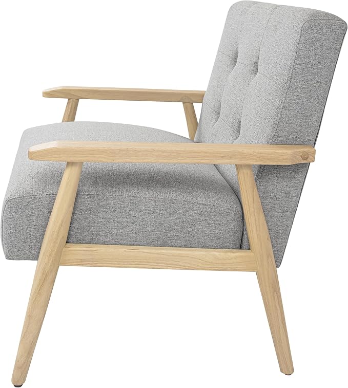 Mid-Century Modern Accent Chair Natural Wood Frame (Gray Woven)