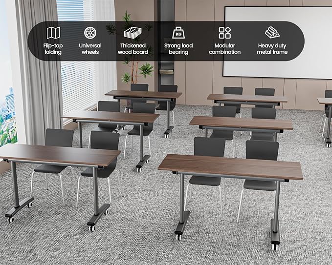 Space-Saving Folding Desk with Wheels 55 Mobile Office Table | Heavy-Duty Flip-Top Design for Home Office Gaming &amp Study | Perfect for Small Apartments Studios &amp Dorm Rooms