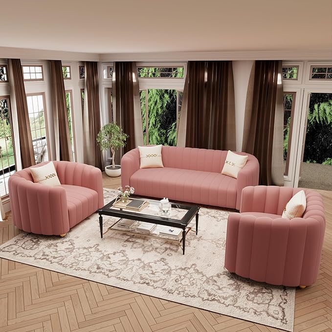42 Velvet Sofa Chair for Living Room Modern Single Sofa with Gold Metal Sphere Legs (Pink-1 Seater)
