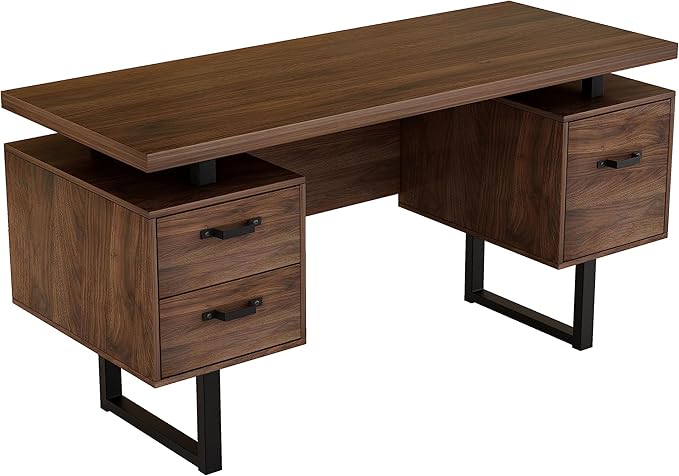 Home Office Computer Desk with DrawersHanging Letter Size Files 59 inch Writing Study Table with Drawers