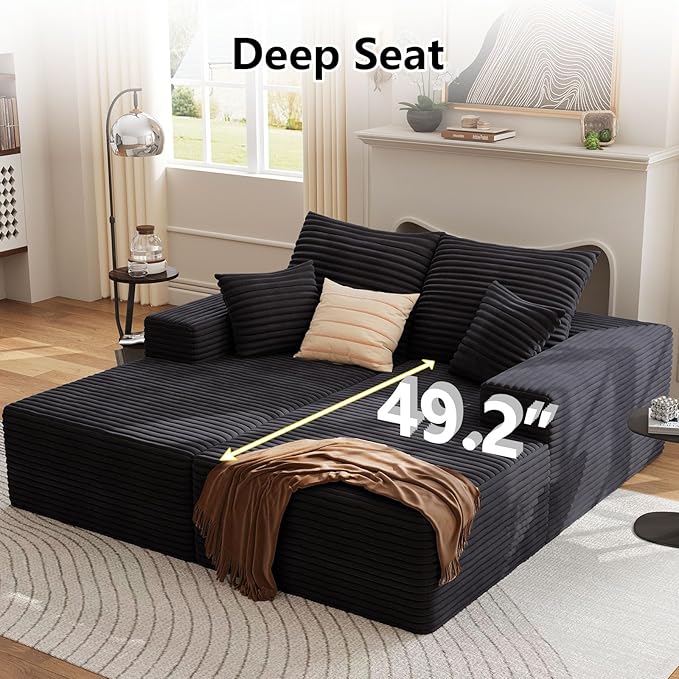Oversized Double Chaise Lounges Indoor - 74.8 Upholstered Boneless Cloud Stupendous Oversized Chaise Lounge Couch Luxury Sofa Bed Deep Seat - Plush Corduroy Lounge Chair2 PiecesBlack