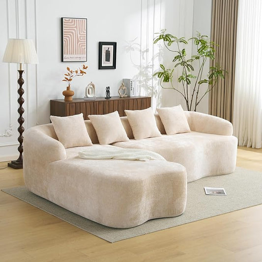 KEIKI 104.7 Cloud Sofa L-Shape Sectional Sofa with Curved Chaise Futon Sofa Couch Folding Mattress for Living Room Guest BedroomNo Assembly Required Beige