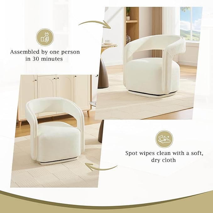 KEIKI Swivel Accent Chair Modern Barrel Chair for Living Room/Bedroom 360° Rotation Ergonomic Design Easy Assembly Comfy Chenille Fabric