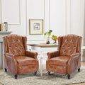 Wingback Recliner Chair with Massage and Heat Tufted PU Leather Push Back Recliner Chair for Living Room Vintage Wingback Chair with Remote Control Padded Cushion Backrest Wooden Legs