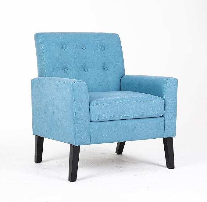 Fabric Accent Chair for Living Room Bedroom Button Tufted Upholstered Comfy Reading Accent Chairs Sofa (Blue)