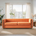 KEIKI 84 Velvet Deep Channel Tufted Sofa with Back Cushions and Rolled Arms Modern Style 3-Seater Couch with Golden Polished Steel Legs Easy Assembly for Living Room Bedroom Office Orange