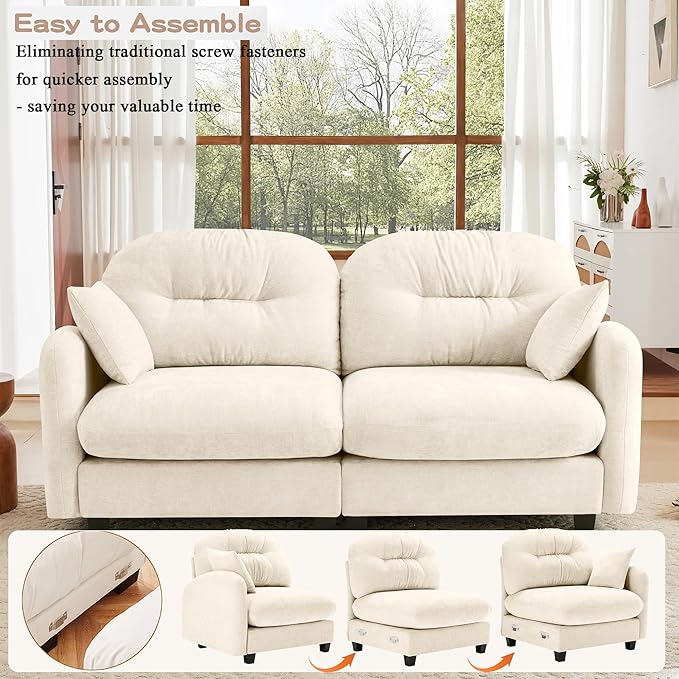 74 Modular Sectional Sofa Cloud Couch Modern Loveseat Sofa Deep Seat Sectional Couches for Living Room Comfy Chenille Couch for Small Spaces Oversized Modular Couches for BedroomBeige