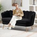 59 Small Loveseat Sofa 2-Seater Modern Chenille Couch with Gold Metal Legs &amp Floral Backrest Compact Apartment Sofa for Living Room Bedroom Office Dorm (Boucle Black)