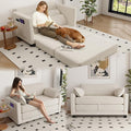 2 in 1 Convertible Sofa Bed 51 Pull Out Loveseat Couch Small Sleeper with 2 Pillows and Side Storage Folding Couch Bed for Living Room Bedroom Apartment (Beige Corduroy)