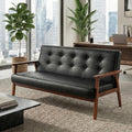 JIASTING Mid-Century Modern Solid Loveseat Sofa Upholstered Faux Leather Couch 2-Seat Wood Armchair Living Room/Outdoor Lounge Chair Waiting Room Sofa 50”W