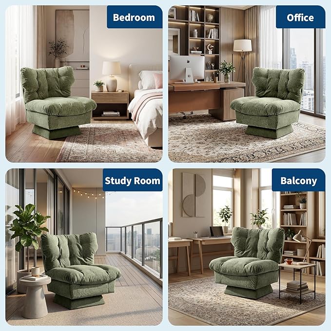 TrailBlaze Oversized Chenille Swivel Accent Chair – 360° Modern Lounge Chair Extra-Wide 20.8 Seat Thick Cushion Cozy Upholstered Living Room Bedroom Office 300lb Capacity