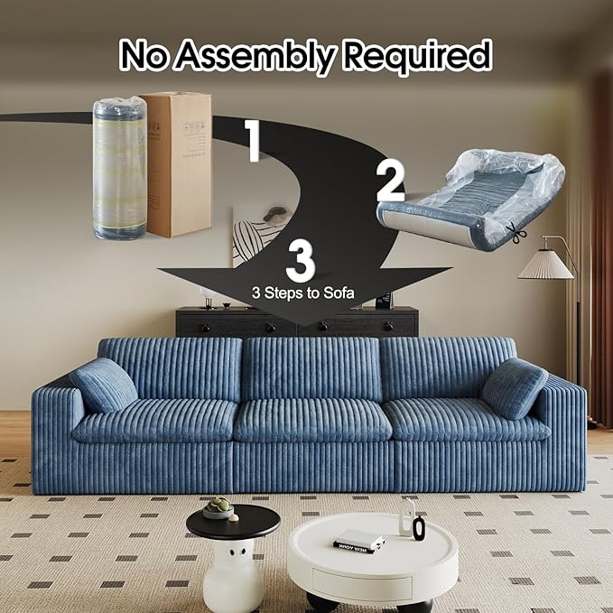 78.8 LoveSeat Cloud Sofa - Modular Sectional Couch with Modern Deep Seat: Plush Corduroy Upholstered for Living Room Bedroom Apartment &amp Small Spaces - No Assembly Required (Blue 3 Seater)